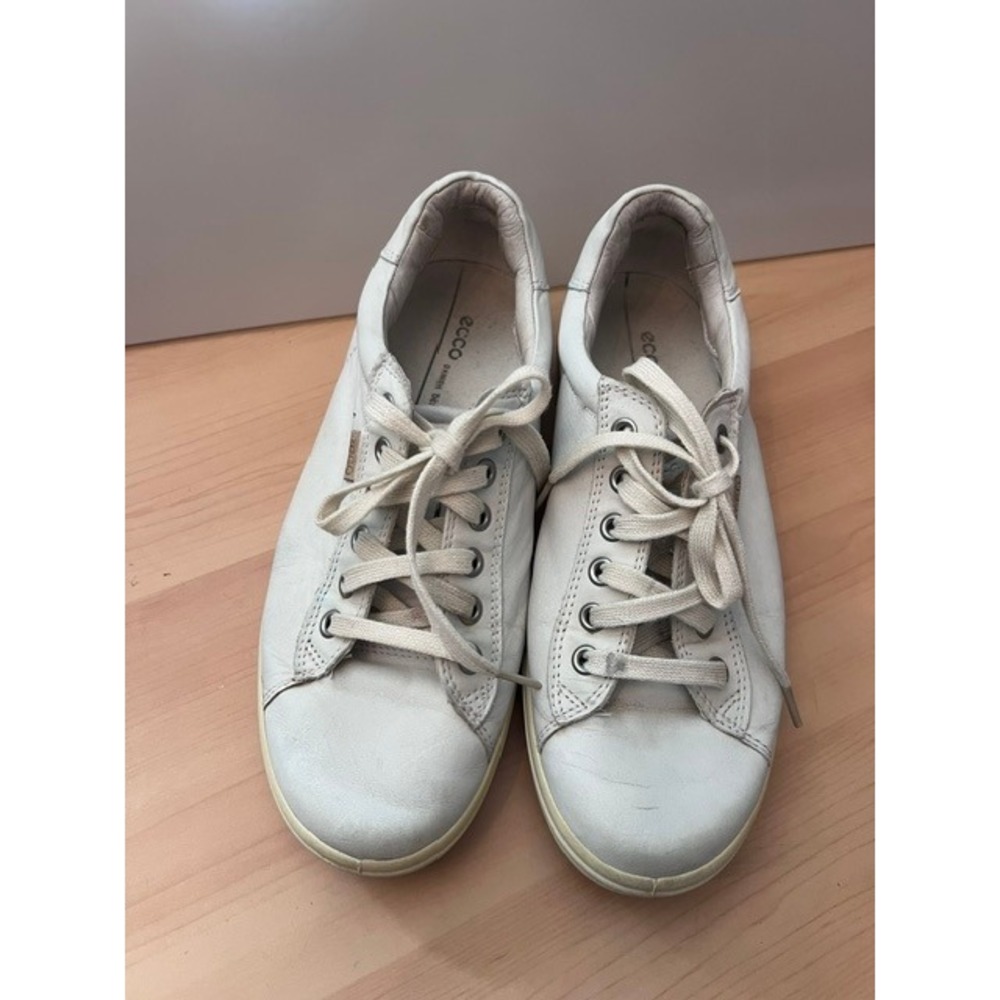 ECCO Soft 7 Sneakers Women Size 38 White Leather Lace Up Danish Design
